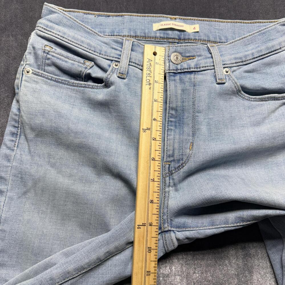 Levis Classic Straight Jeans Womens 4 Blue Mid Rise Distressed Fringe Hem Denim - Picture 5 of 11
